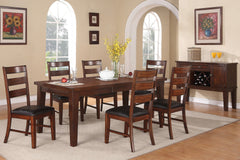Contemporary Rectangle Dining Table w Leaf 6x Side Chairs 7pc Set Antique Walnut Wood Finish Dining Room Furniture