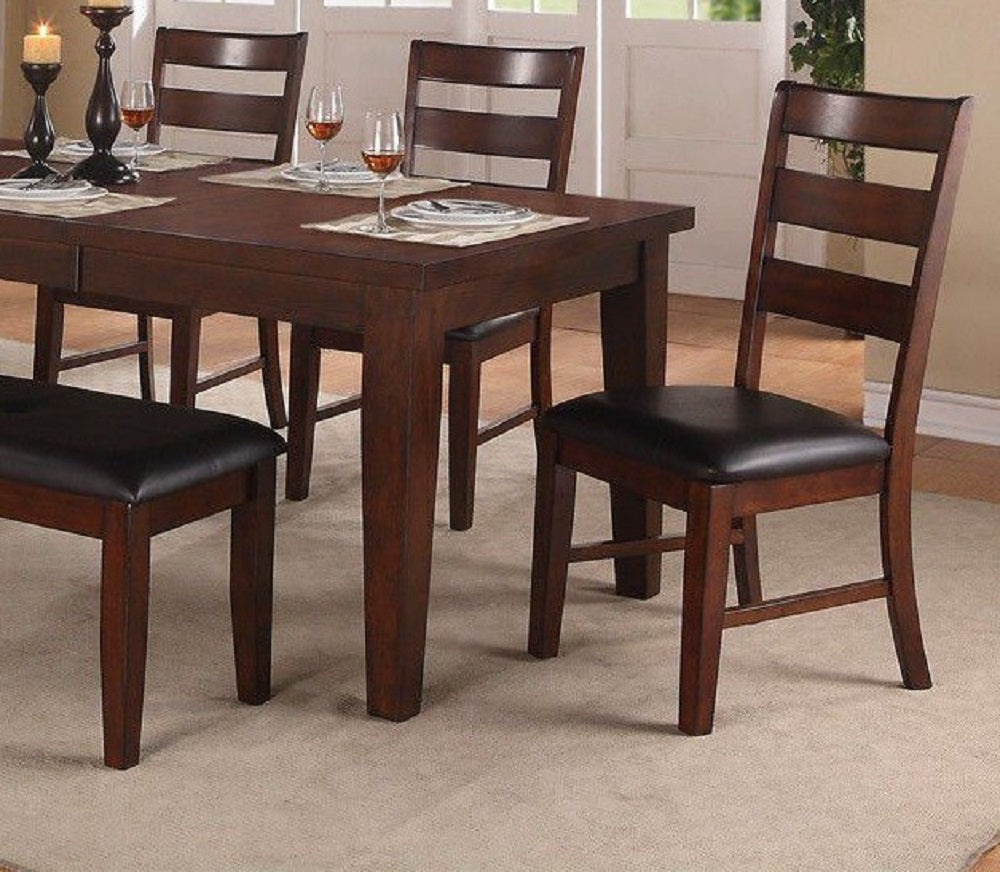 Contemporary Rectangle Dining Table w Leaf 6x Side Chairs 7pc Set Antique Walnut Wood Finish Dining Room Furniture