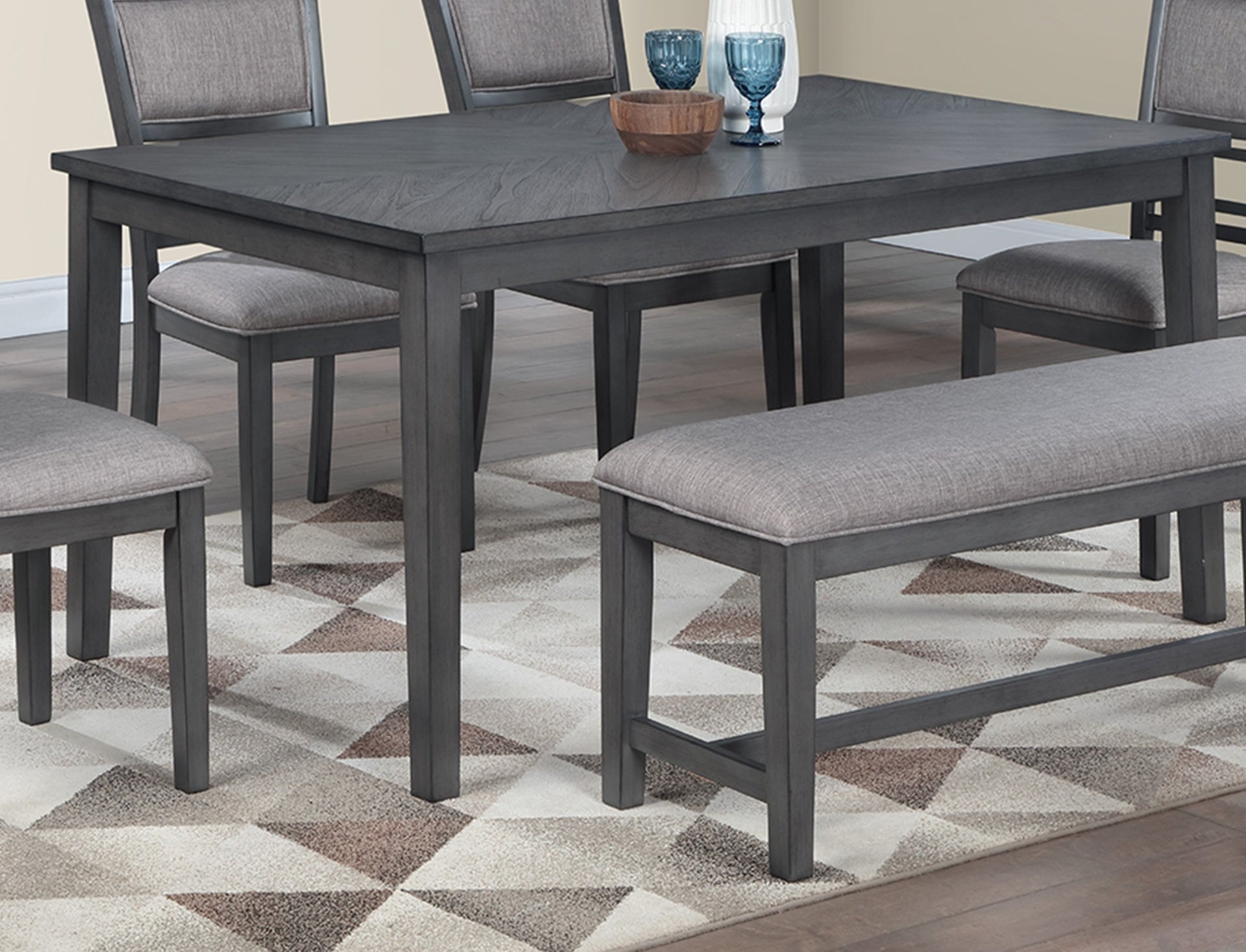 Dining Room Furniture Gray 6pcs Set Dining Table 4x Side Chairs A Bench Rubberwood Unique Design Back Chair