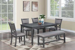 Dining Room Furniture Gray 6pcs Set Dining Table 4x Side Chairs A Bench Rubberwood Unique Design Back Chair