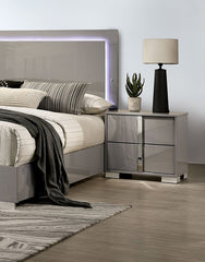 Light Taupe Modern Gorgeous 1pc Bedside Table Bedroom Nightstand Chrome Legs