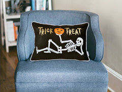 Trick or Treat Skeleton Velvet Throw Pillow – Halloween Lumbar Accent