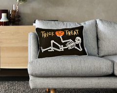 Trick or Treat Skeleton Velvet Throw Pillow – Halloween Lumbar Accent