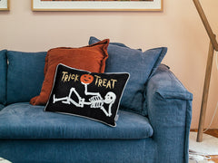 Trick or Treat Skeleton Velvet Throw Pillow – Halloween Lumbar Accent
