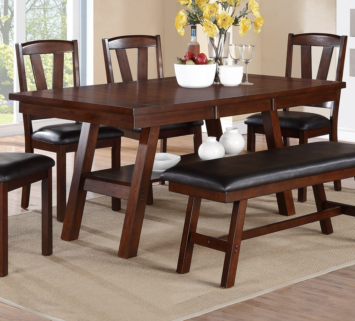 Dining Table Rectangle Dining Table w Shelve 1pc Table Only Rubber wood Dark Walnut Finish Dining Room Furniture