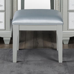 Glam Style Vanity w/ Stool Set Acrylic Handles Felt Lined Top Drawers Ball Bearing Glides Power Outlet LED On Mirror Gray Finish Bedroom Furniture