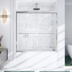 56"-60"W*60" H Semi-Frameless Double Sliding Shower Door, Bypass Shower Door, 1/4" (6mm) Thick SGCC Tempered Glass Door,Chrome