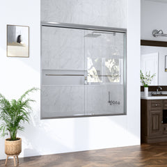 56"-60"W*60" H Semi-Frameless Double Sliding Shower Door, Bypass Shower Door, 1/4" (6mm) Thick SGCC Tempered Glass Door,Chrome