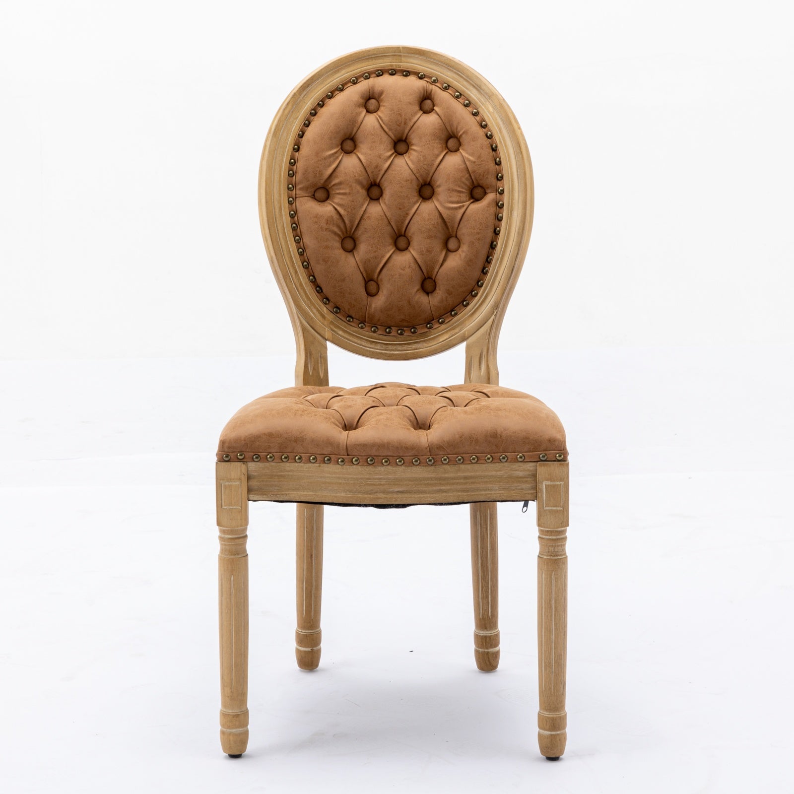 French Style Solid Wood Frame Antique Painting,Hand-pulled buckle decoration PU artificial leather Dining Chair with Nailhead Trim ,Wood Legs,Density Foam,Steel Spring inner,Set of 2,Orange,SW1839OG