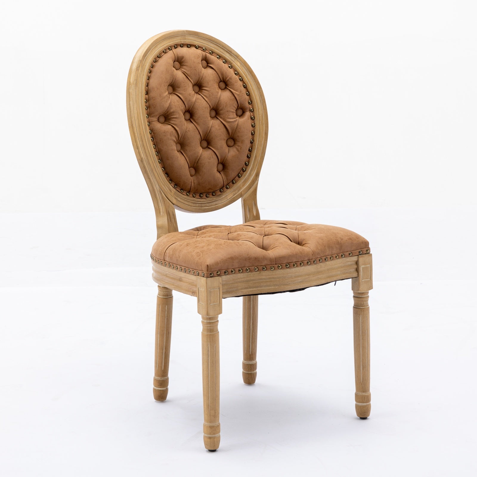 French Style Solid Wood Frame Antique Painting,Hand-pulled buckle decoration PU artificial leather Dining Chair with Nailhead Trim ,Wood Legs,Density Foam,Steel Spring inner,Set of 2,Orange,SW1839OG