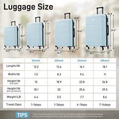Hardshell Luggage Sets 6 Piece with 2 Bags,Carry on Suitcase with Handle Password Lock Double Spinner Wheels, Lightweight 16"+20"+24"+28" Luggages