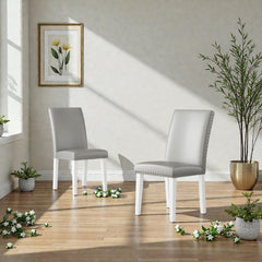 25" x 17.7" x 37.8" Upholstery Dining Chair (Set-2), Silver+White