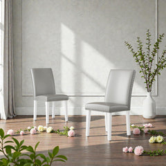 25" x 17.7" x 37.8" Upholstery Dining Chair (Set-2), Silver+White