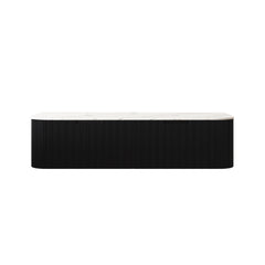 DINA 60'' Wall Mounted Cabinet, with Carrara White Sintered Stone Countertop and Two Drawers, NO Basin, NO Faucet, Black Color