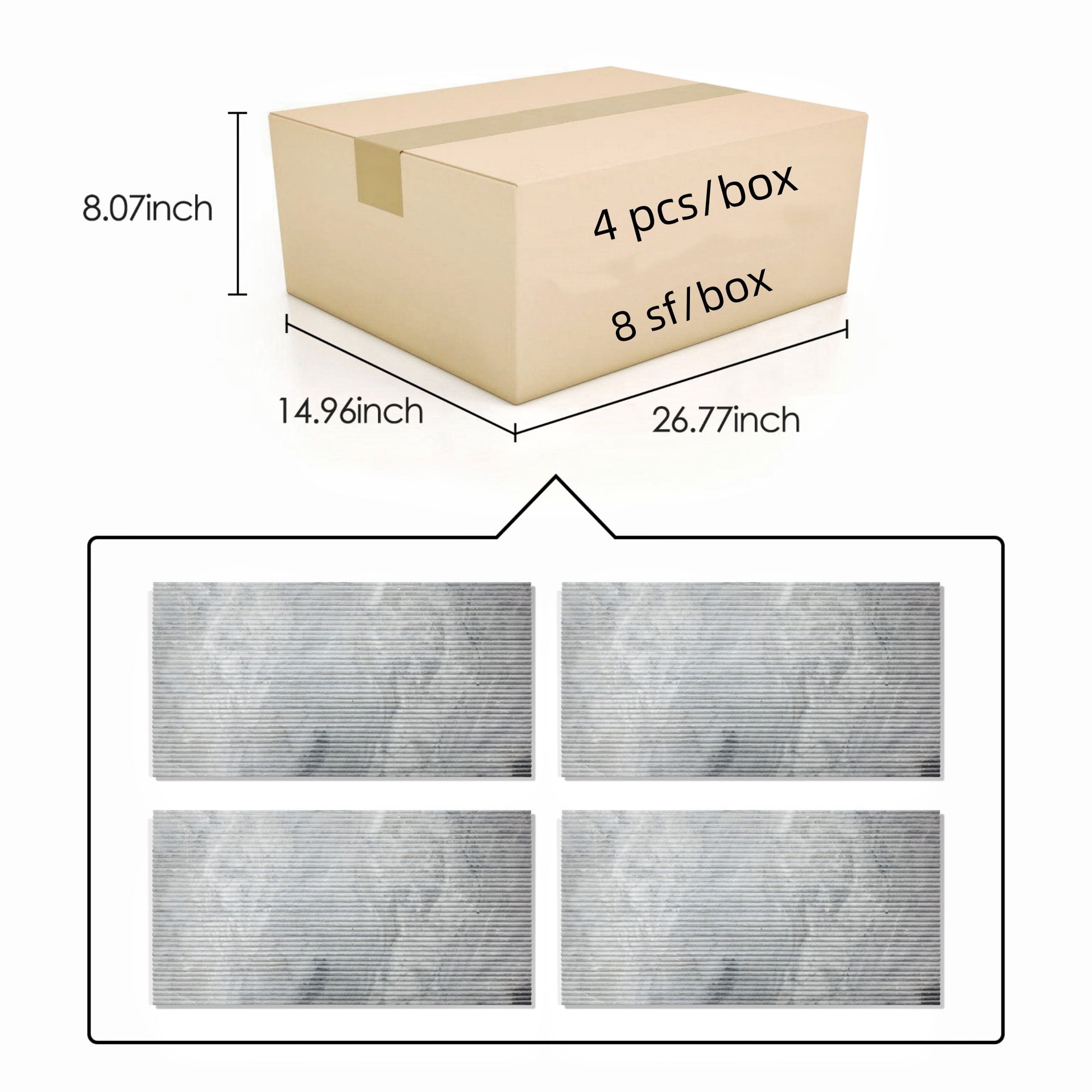 12*24 Carrara Marble, Gray marble, natural marble, for wall, OL textured finished, 3D fluted marble, natural stone, genuine marble, real marble, 1 box 4 pcs