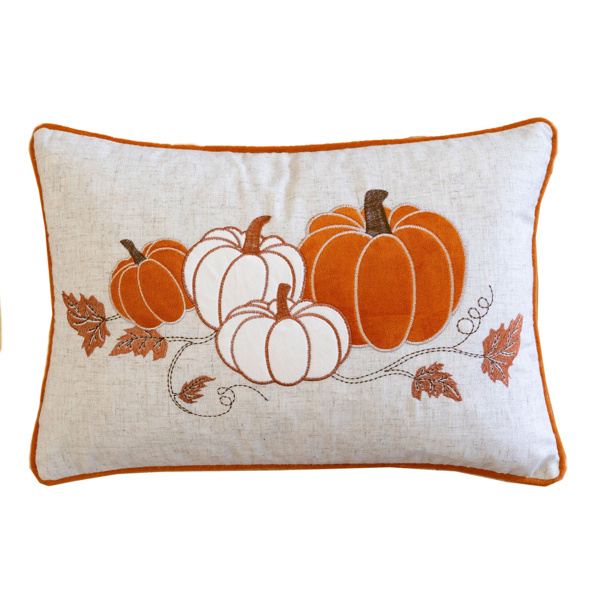 Embroidered Pumpkin Lumbar Throw Pillow – Fall Harvest Accent Cushion Set of 2