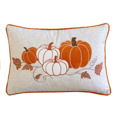 Embroidered Pumpkin Lumbar Throw Pillow – Fall Harvest Accent Cushion Set of 2