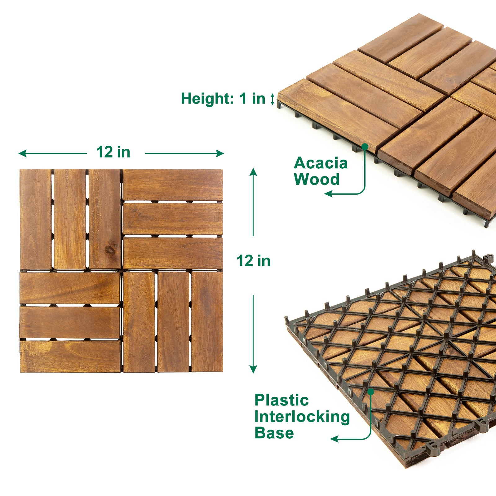 12 in. x 12 in. Acacia 12 Slats Checker Deck Tiles 10 Pieces