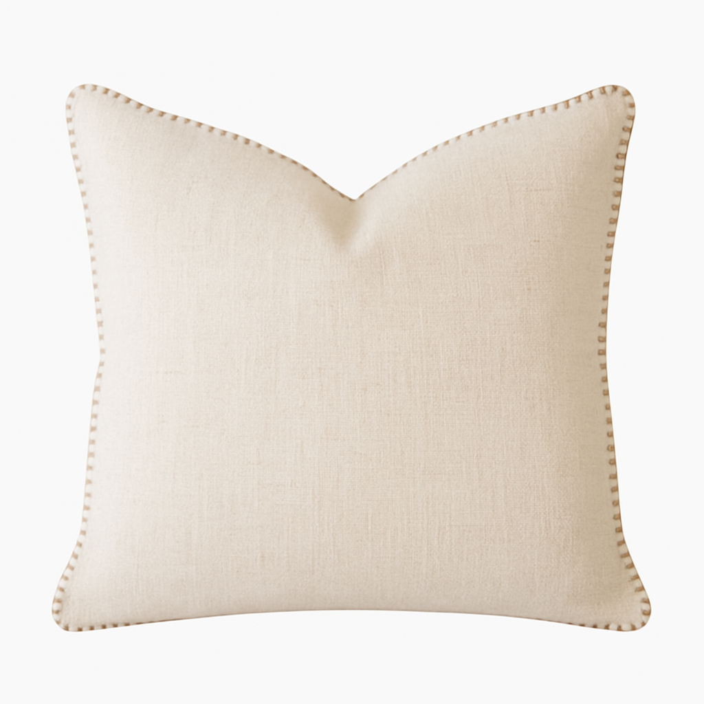 Homey COZY Ivory Linen-Style Throw Pillow – With Decorative Stitching for a Refined, Natural Look Set of 2