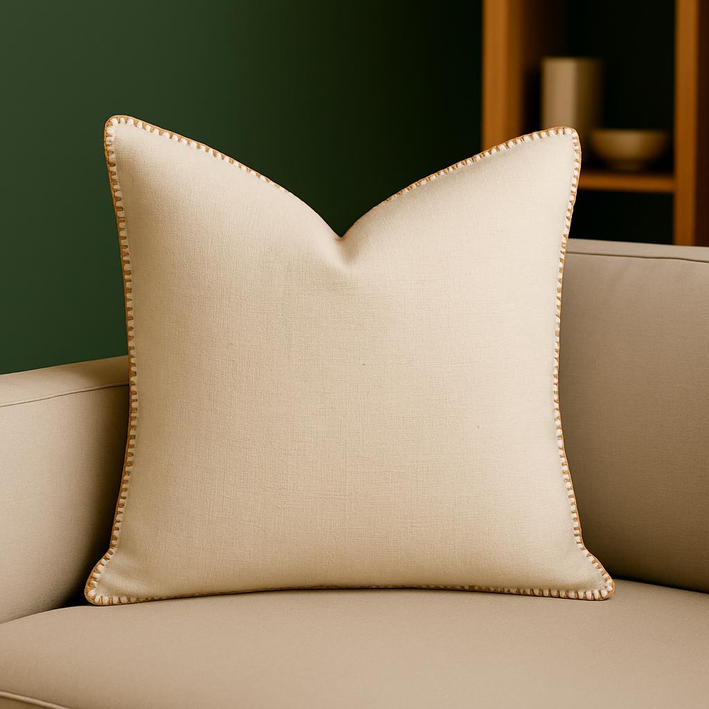 Homey COZY Ivory Linen-Style Throw Pillow – With Decorative Stitching for a Refined, Natural Look Set of 2