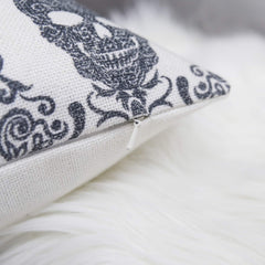 Gothic Damask Skull Throw Pillow – Black & White Cotton Linen Set of 2