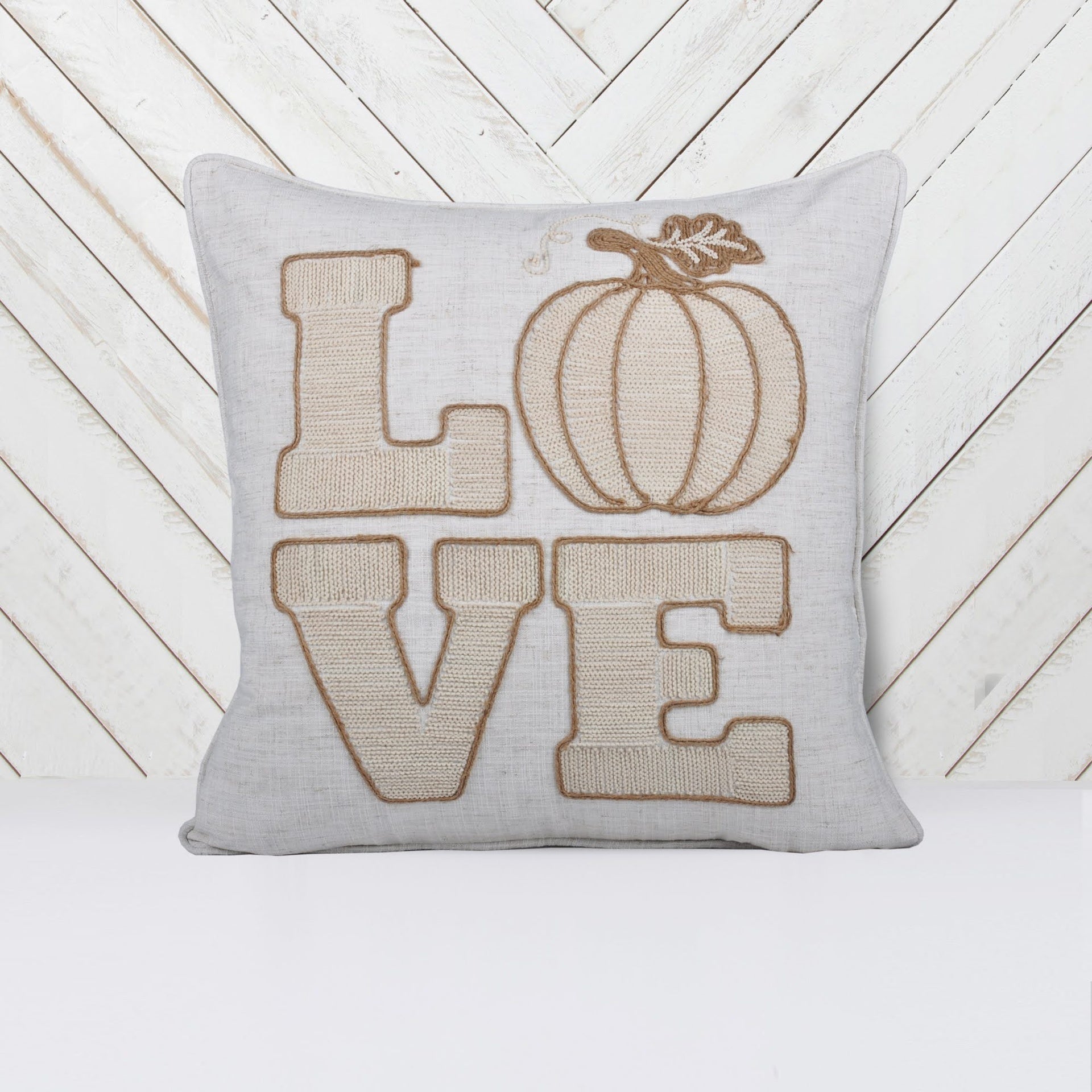 LOVE Pumpkin Embroidered Throw Pillow – Rustic Beige Fall Decor Set of 2