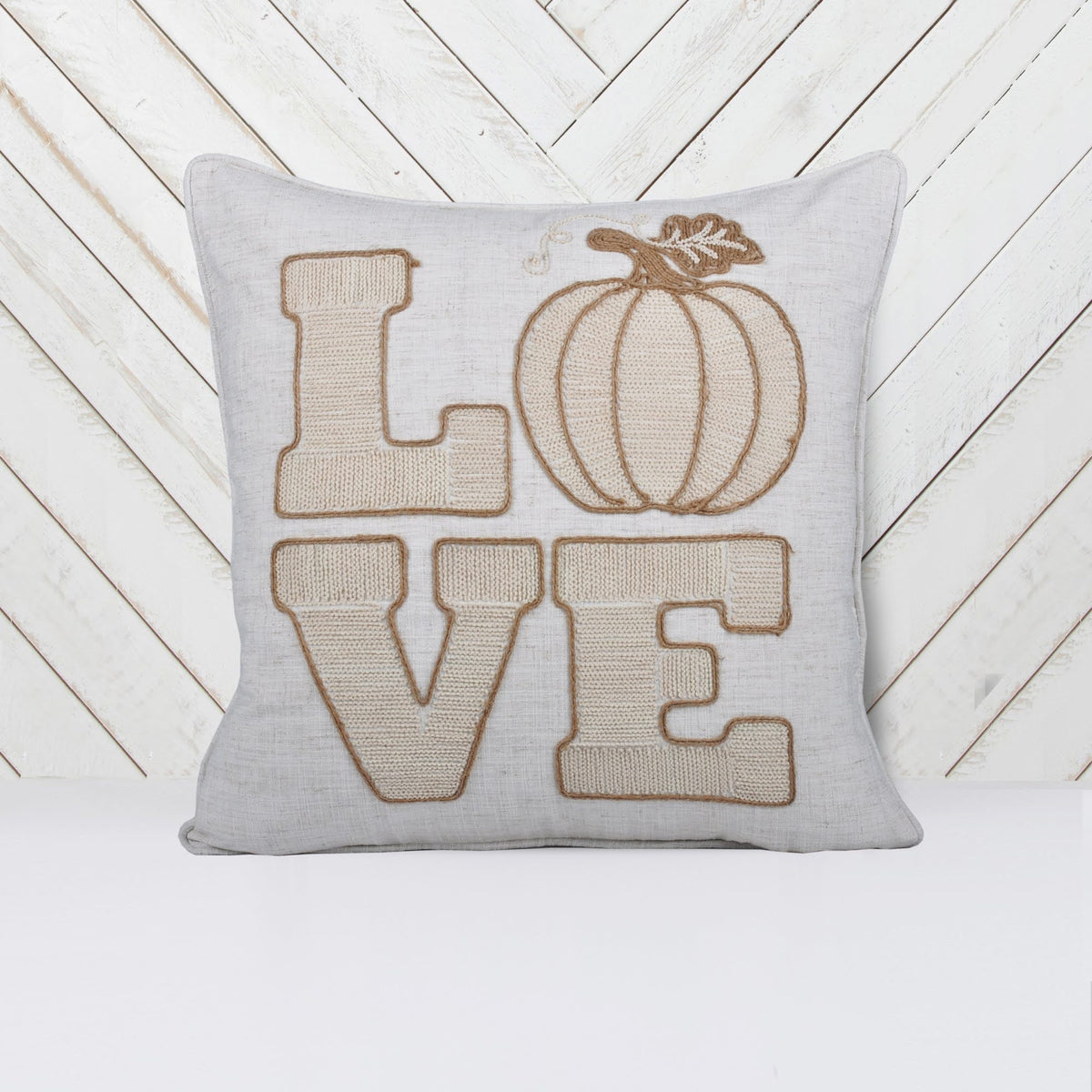 LOVE Pumpkin Embroidered Throw Pillow – Rustic Beige Fall Decor Set of 2