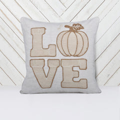 LOVE Pumpkin Embroidered Throw Pillow – Rustic Beige Fall Decor Set of 2