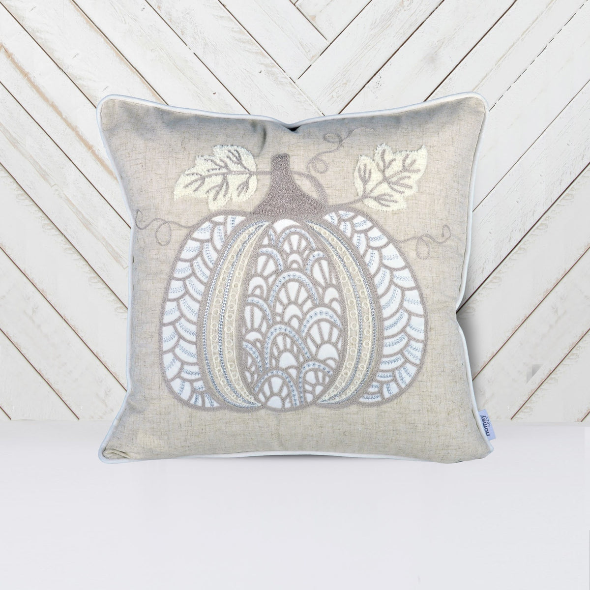 Lace Embroidered Pumpkin Throw Pillow – Neutral Fall Accent Cushion Set of 2