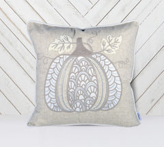 Lace Embroidered Pumpkin Throw Pillow – Neutral Fall Accent Cushion Set of 2