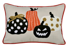 Halloween Pumpkin Embroidered Throw Pillow – Spooky Polka Dot Linen Cushion Set of 2