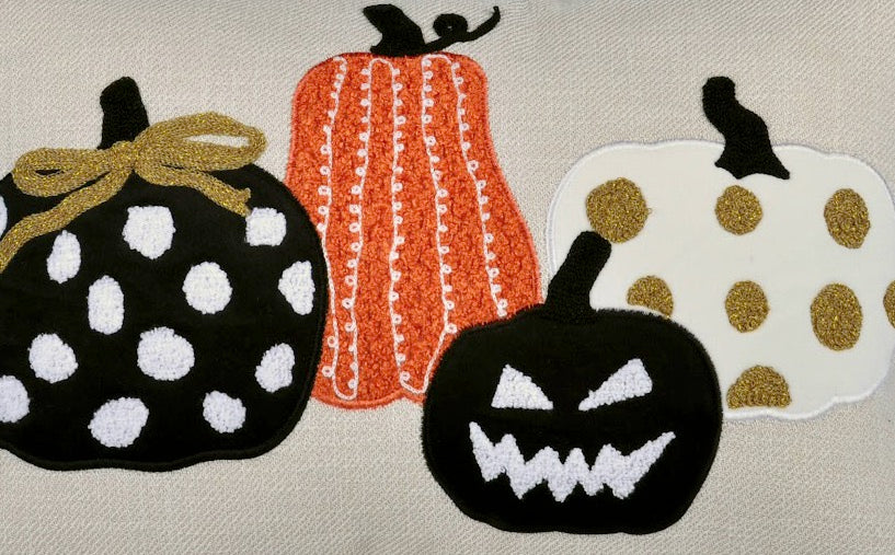 Halloween Pumpkin Embroidered Throw Pillow – Spooky Polka Dot Linen Cushion Set of 2