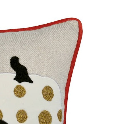 Halloween Pumpkin Embroidered Throw Pillow – Spooky Polka Dot Linen Cushion Set of 2