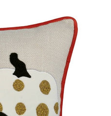 Halloween Pumpkin Embroidered Throw Pillow – Spooky Polka Dot Linen Cushion Set of 2