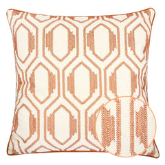 Geometric Embroidered Cotton Throw Pillow – Rust Modern Accent Set of 2