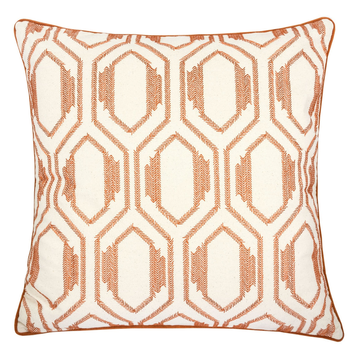 Geometric Embroidered Cotton Throw Pillow – Rust Modern Accent Set of 2