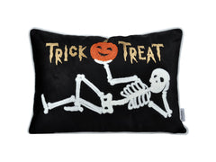 Trick or Treat Skeleton Velvet Throw Pillow – Halloween Lumbar Accent Set of 2