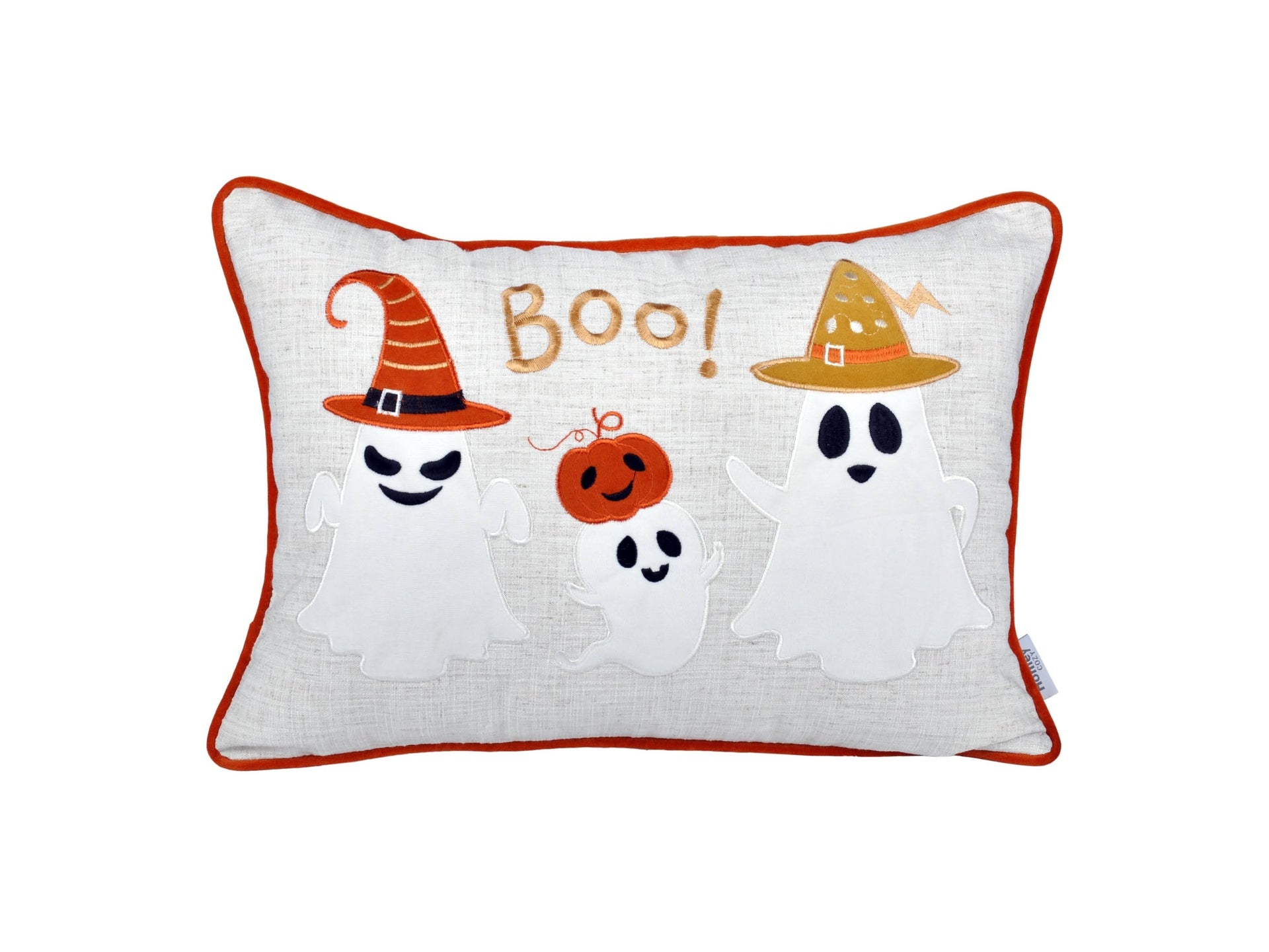 Halloween Boo Ghost Pillow – Embroidered 14x20 Fall Accent with Insert & Cover Set of 2