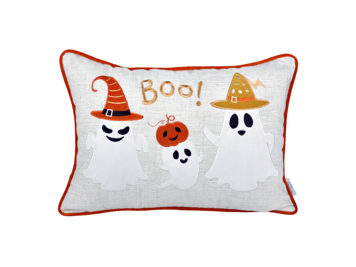Halloween Boo Ghost Pillow – Embroidered 14x20 Fall Accent with Insert & Cover Set of 2