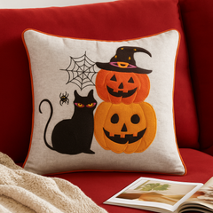 Halloween Black Cat & Pumpkin Stack Throw Pillow Set of 2
