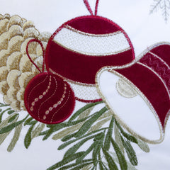 White Christmas Throw Pillow with Pinecone & Ornament Embroidery – 20x20 with Insert Set of 2