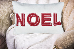 Noel Christmas Throw Pillow with Insert – 14x20" White Sherpa Accent Cushion in Red and Ivory Set of 2