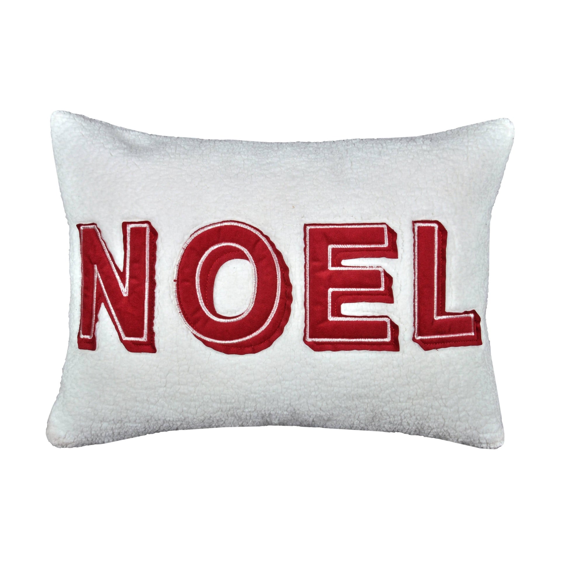 Noel Christmas Throw Pillow with Insert – 14x20" White Sherpa Accent Cushion in Red and Ivory Set of 2