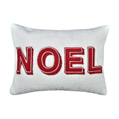 Noel Christmas Throw Pillow with Insert – 14x20" White Sherpa Accent Cushion in Red and Ivory Set of 2