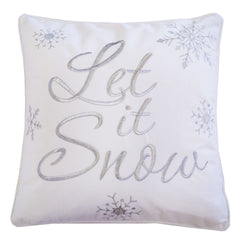 Let It Snow Embroidered Cotton Throw Pillow – 20x20" White Christmas Cushion with Snowflakes & Insert Set of 2