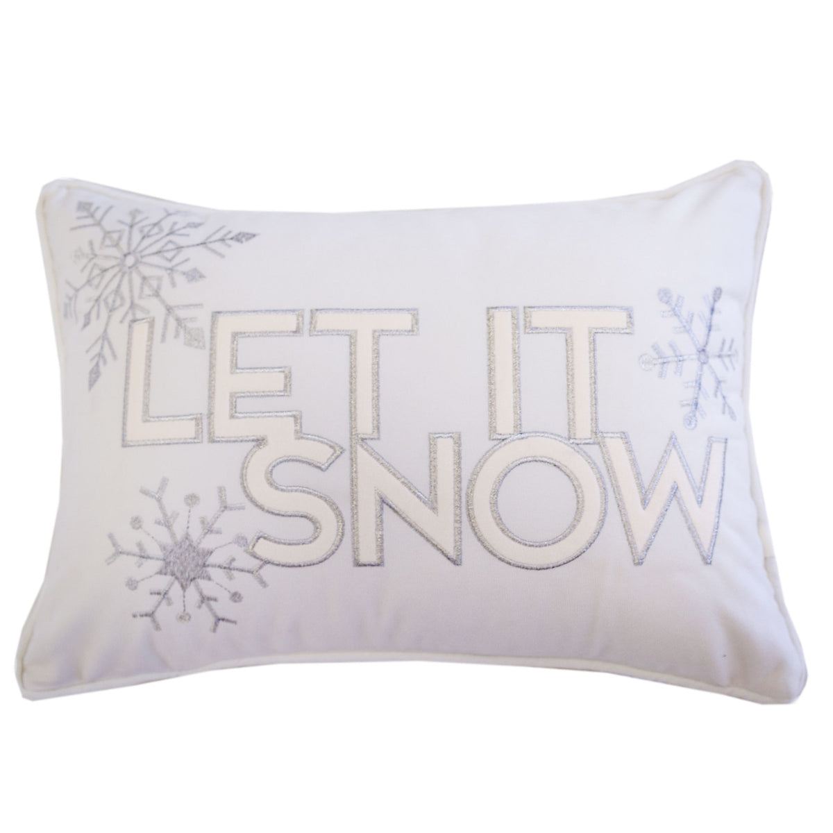Nneka Let It Snow Ivory Velvet Lumbar Pillow with Insert 14x20 Set of 2