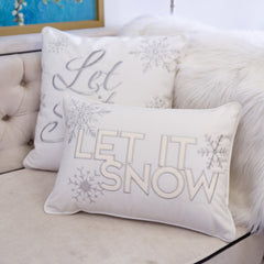 Nneka Let It Snow Ivory Velvet Lumbar Pillow with Insert 14x20 Set of 2