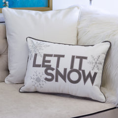 Nneka Let It Snow White Velvet Lumbar Pillow with Insert 14x20 Set of 2