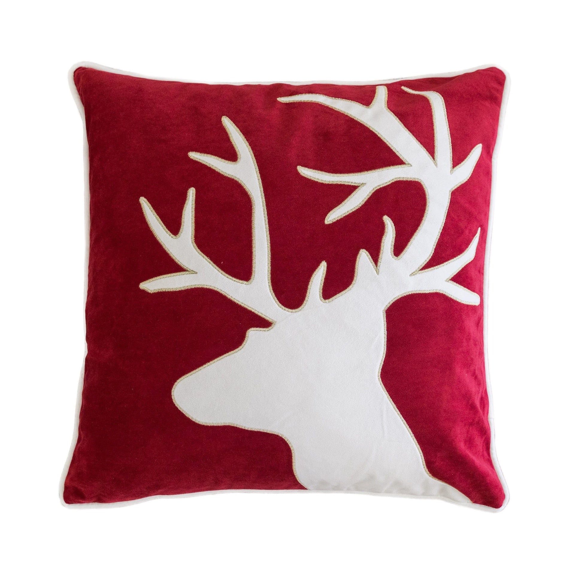 Holiday Reindeer Velvet Accent Pillow 20x20 – Red and White with Insert Set of 2