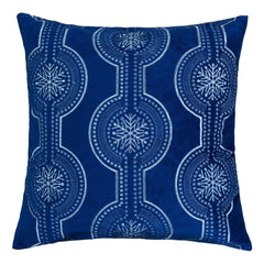 Holiday Blue Velvet Throw Pillow with White Snowflake Embroidery, 20x20 with Insert Set of 2